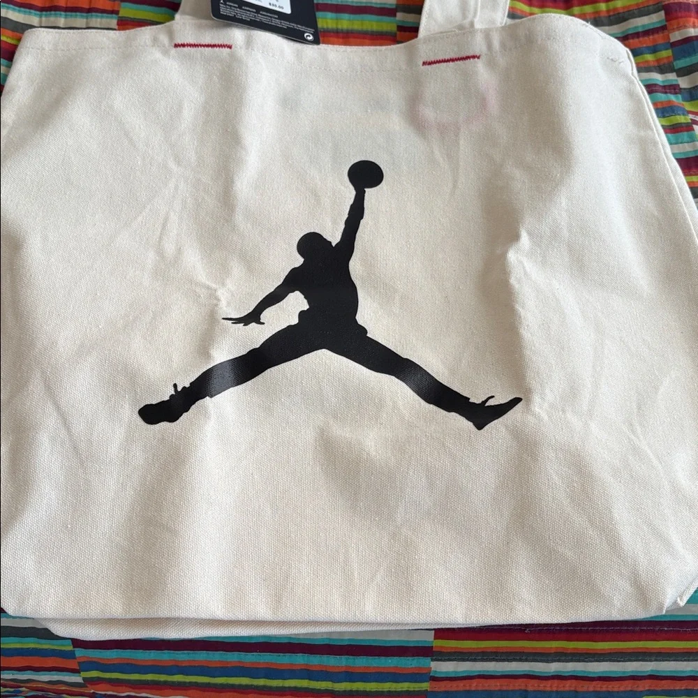 Jordan Canvas Tote Bag with Black Logo new with tags 18x15x7-1/2 little bleed